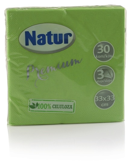 Serviete Natur Premium, 3-slojne, 33x33 cm, 30 kosov, zelene barve
