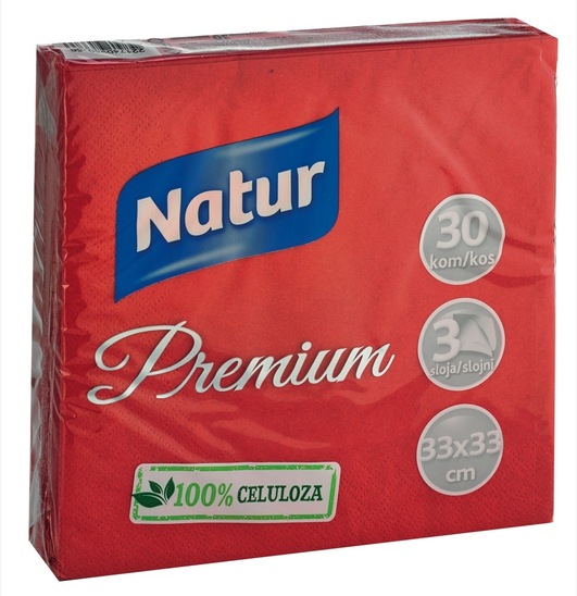 Serviete Natur Premium, 3-slojne, 33x33 cm, 30 kosov, rdeče barve