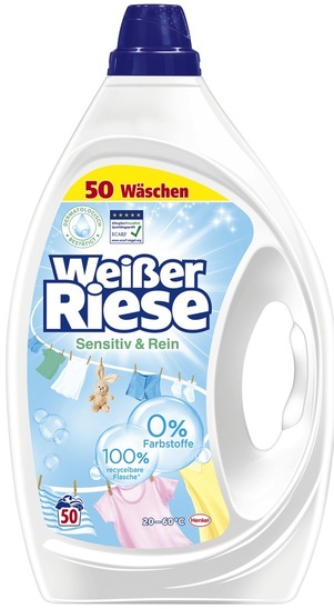 Detergent za pranje perila, gel, Sensitive&Pure, Weisser Riese, 2,5 l, 50 pranj