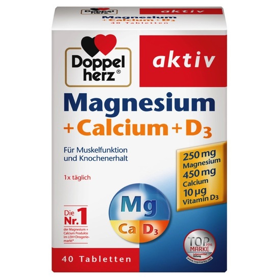 Prehransko dopolnilo Aktiv magnezij + kalcij + D3, Doppel Herz, 40 tablet