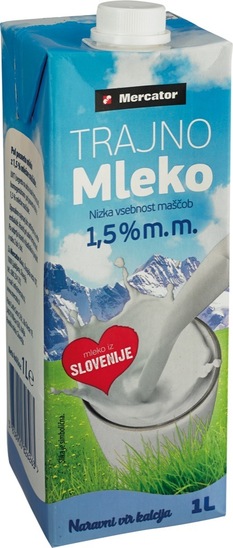 Trajno mleko, 1,5 % m.m., Mercator, 1 l