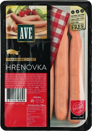 Hrenovke iz svinjskega in govejega mesa, Ave, 200 g, pakirano