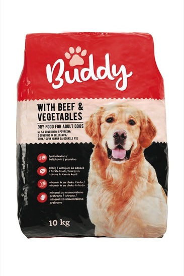 Hrana za pse, govedina in zelenjava, briketi, Buddy, 10 kg