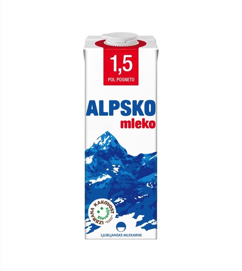 Trajno pol posneto Alpsko mleko, 1,5 % m.m., Ljubljanske mlekarne, 1 l