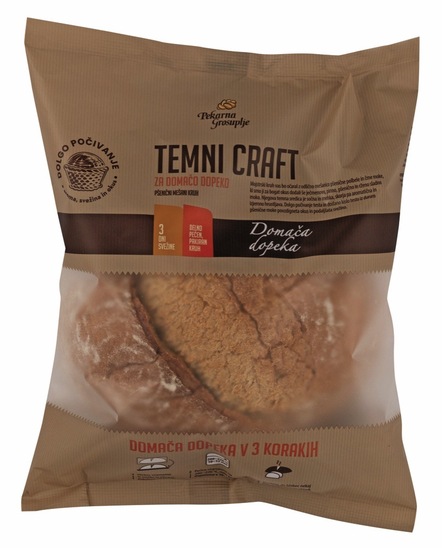 Pšenični mešani kruh, temni Craft, za dopeko, Pekarna Grosuplje, pakirano, 530 g