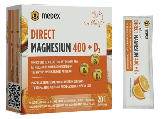 Direct Magnezij 400 + D3, "on the go", Medex, 20/1