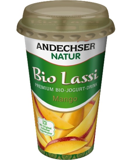 Bio tekoči sadni jogurt Lassi, mango, 3,5 % m.m., Andechser, 250 g