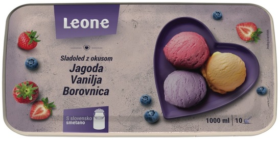 Sladoled, Borovnica, vanilija in jagoda, Leone, 1000 ml