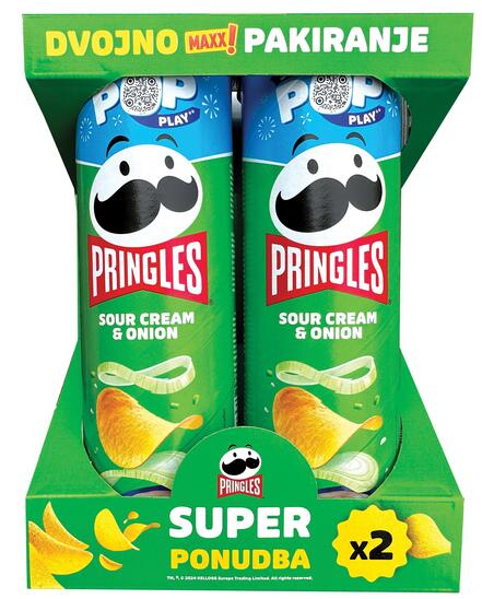 Čips, smetana in čebula, Pringles, 2 x 165 g