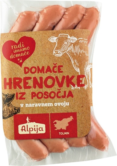 Domače hrenovke, iz Posočja, pakirano