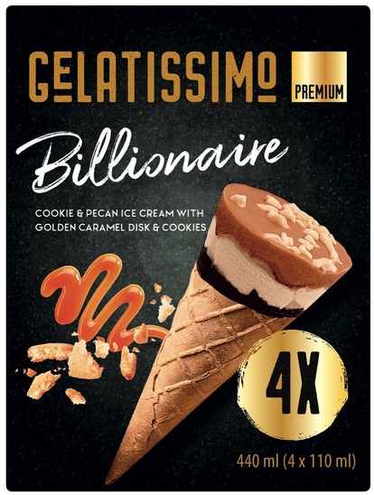 Sladoled kornet, Billionaire, Gelatissimo, 4 x 110 ml