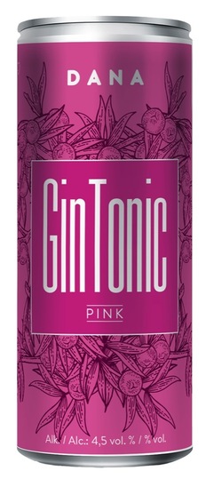 Mešana gazirana alkoholna pijača, Gin Tonic Pink, Dana, 4,5 % alkohola, 0,33 l