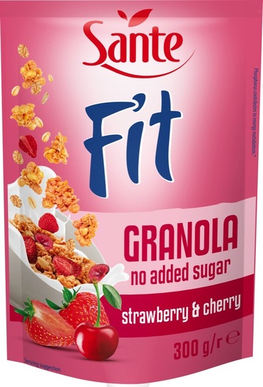 Kosmiči granola, jagoda in malina, brez dodanega sladkorja, Sante Fit, 300 g
