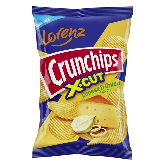 Čips s sirom in čebulo, Crunchips X-cut, 130 g