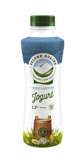 Jogurt brez laktoze, 1,3 % m.m., Zelene Doline, 500 g