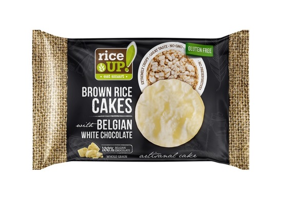 Polnozrnati riževi vaflji, obliti z belo čokolado, RiceUP, 30 g