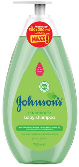 Otroški šampon, Johnson's Baby kamilica, 500 ml + 250 ml gratis Maxx