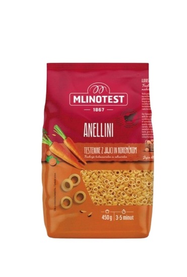 Rinčice jajčne s korenčkom Anellini, Mlinotest, 450 g