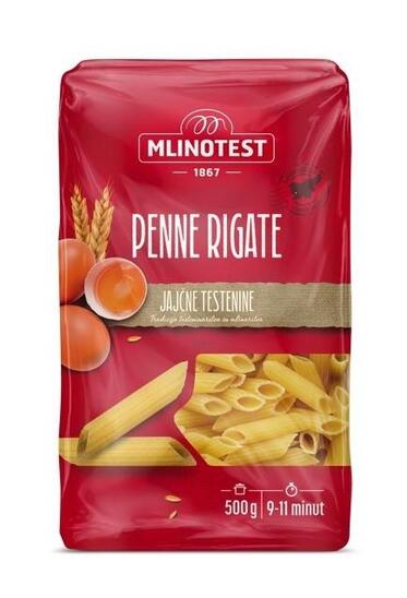 Jajčne testenine, Penne Rigate, Mlinotest, 500 g