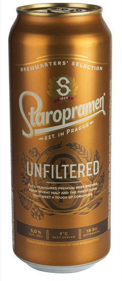 Pivo Staropramen svetlo nefiltrirano pasterizirano, 5% alkohola, 0,5 l