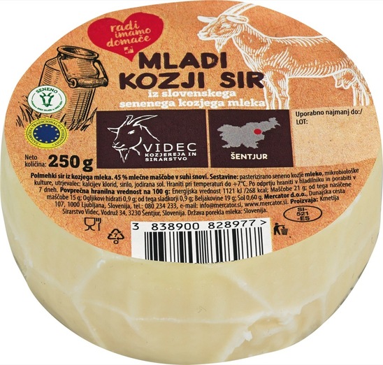 Mladi kozji sir, Kmetija sirarstvo Videc, pakirano, 250 g