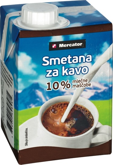 Smetana za kavo, 10 % m.m., Mercator, 500 ml