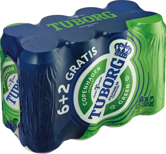 Pivo Tuborg, Original green, 4,6 % alkohola, 0,5 x 6 + 2 gratis