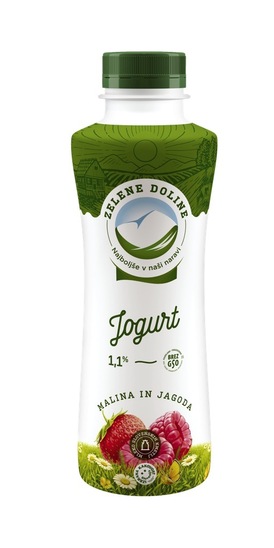 Sadni jogurt jagoda-malina, 1,1 % m.m., Zelene Doline, 500 g