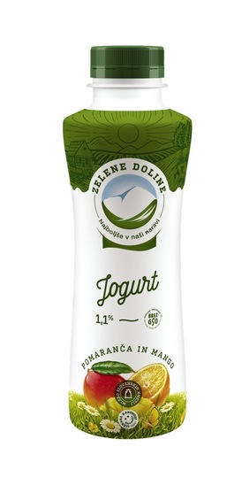 Sadni jogurt pomaranča-mango, 1,1 % m.m., Zelene Doline, 500 g