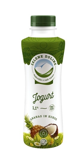 Sadni jogurt ananas-kokos, 1,1 % m.m., Zelene Doline, 500 g
