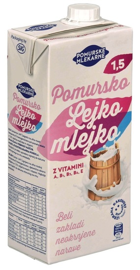 Trajno pol posneto mleko Lejko, 1,5 % m.m., Pomurske mlekarne, 1 l