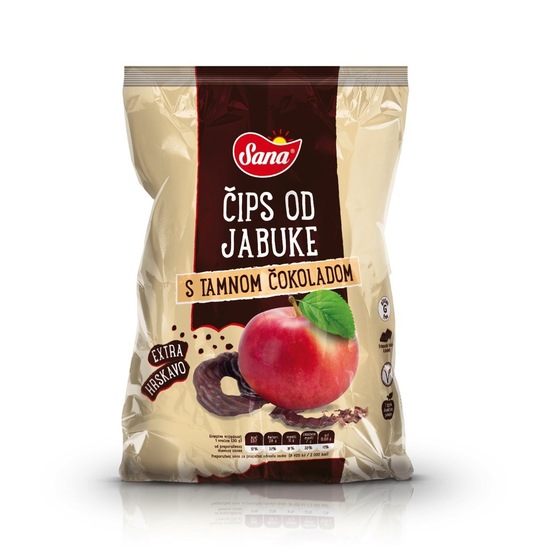 Jabolčni čips s temno čokolado brez glutena, Sana, 50 g