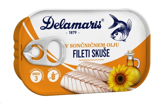 Fileti skuše v sončničnem olju, Delamaris, 125 g