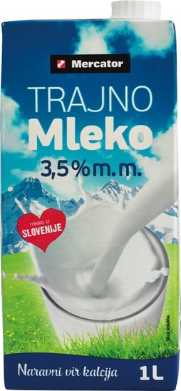 Trajno polnomastno mleko, 3,5 % m.m., Mercator, 1 l
