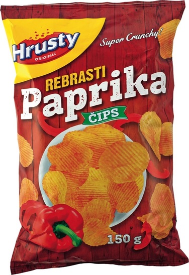 Rebrasti čips z okusom paprike, Hrusty, 150 g