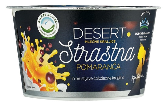 Mlečni desert, jogurt s pomarančo in čokoladnimi kroglicami, Zelene Doline, 150 g