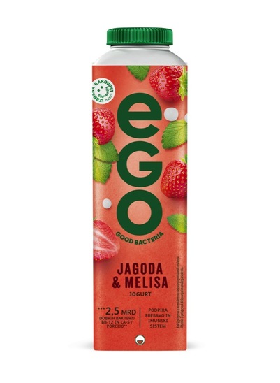 Jogurt Ego, jagoda&melisa, 1,1 % m.m., Ljubljanske Mlekarne, 500 g