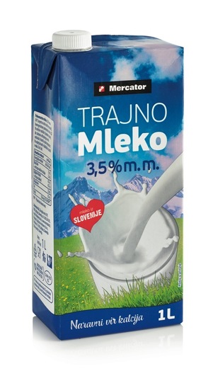 Trajno polnomastno mleko, 3,5 % m.m., Mercator, 1 l