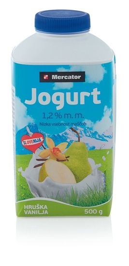 Sadni jogurt hruška-vanilija, 1,3 % m.m., Mercator, 500 g
