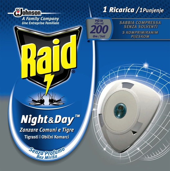 Insekticid Night&Day proti tigrastim komarjem, Raid, 1x polnilo