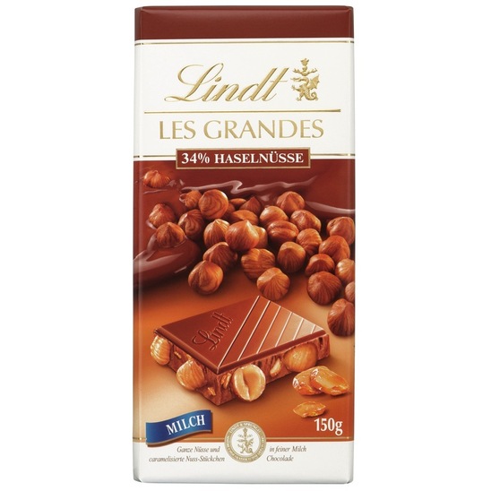 Mlečna čokolada s celimi lešniki Les Grandes, Lindt, 150 g