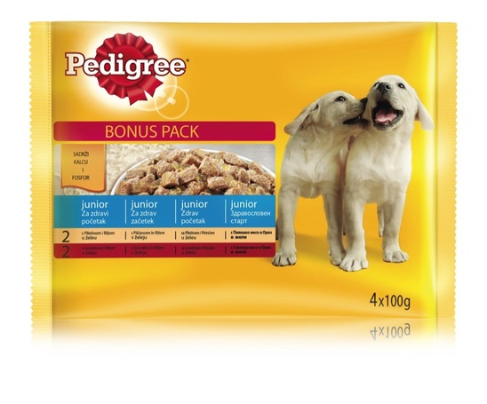 Hrana za pse Junior s piščanecem in puranom, Pedigree, 4x100 g