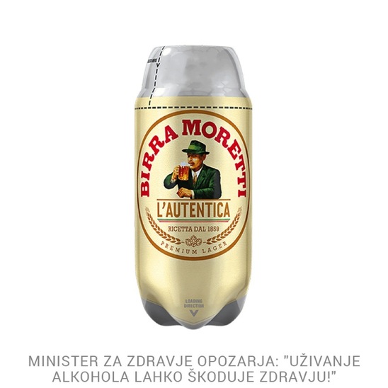Sodček piva, 4,6% alkohola, Birra Moretti L´autentica,  2 l