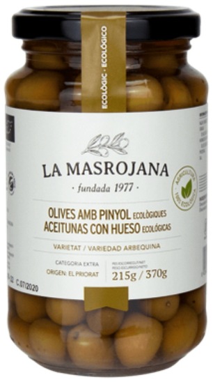 Bio zelene olive Arbequina v slanici, La Masrojana, 215 g
