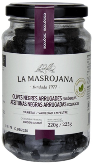 Bio suhe črne olive Empeltre z ekstra deviškim oljčnim oljem, La Masrojana, 220 g