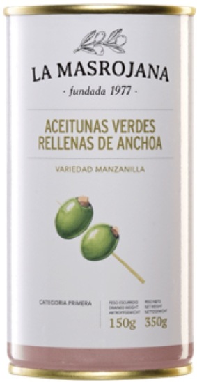 Zelene olive Manzanilla z inčuni, La Masrojana, 350 g