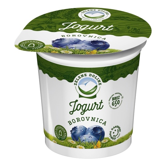 Sadni jogurt borovnica, 2,5 % m.m., Zelene Doline, 250 g
