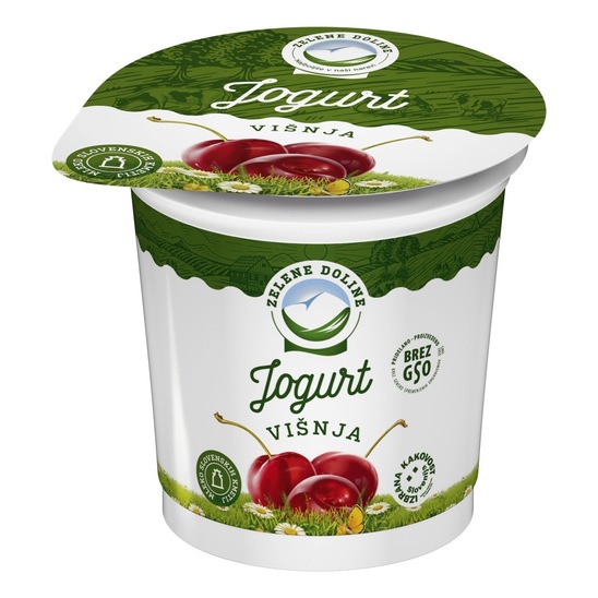 Sadni jogurt višnja, 2,5 % m.m., Zelene Doline, 250 g