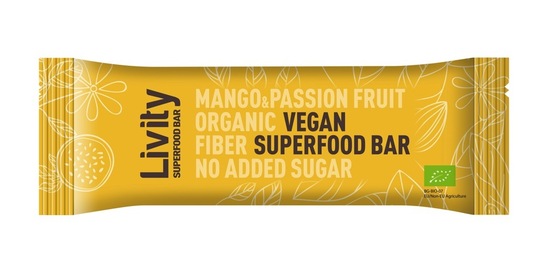 Bio presna ploščica mango in pasijonka, Livity, 30 g