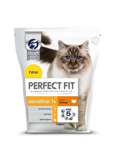 Hrana za mačke Sensitive s puranom, Perfect Fit, 750 g, briketi